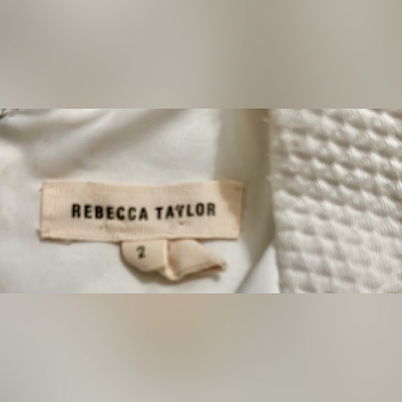Rebecca Taylor Flirty White V-Neck Diamond Texture Flounced A-line Dress - Picture 9 of 10